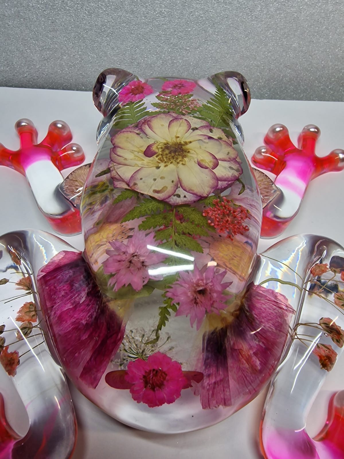 Resin frog with pressed flowers